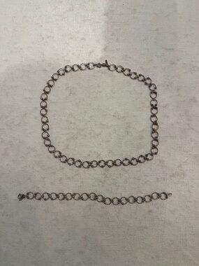 Vintage Sterling Silver beaded Circle Link Necklace and Bracelet Set